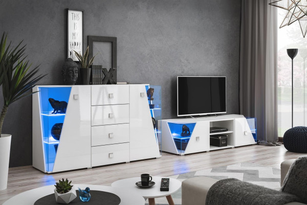 Moderna unidad de TV móvil blanca