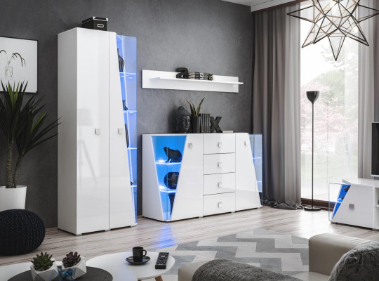 Juego de muebles de lujo para la sala con armario, vitrina y estante 3 piezas.