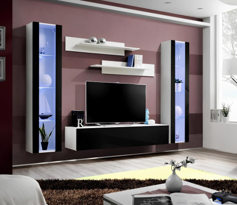 Juego de sala de lujo 5 pz. vitrina suspendida moderna soporte de TV negro