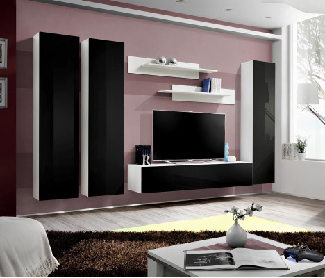 Juego de pared para salón estanterías negras soporte de TV lowboard