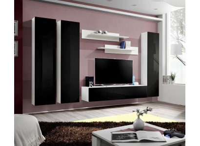 Juego de pared para salón estanterías negras soporte de TV lowboard