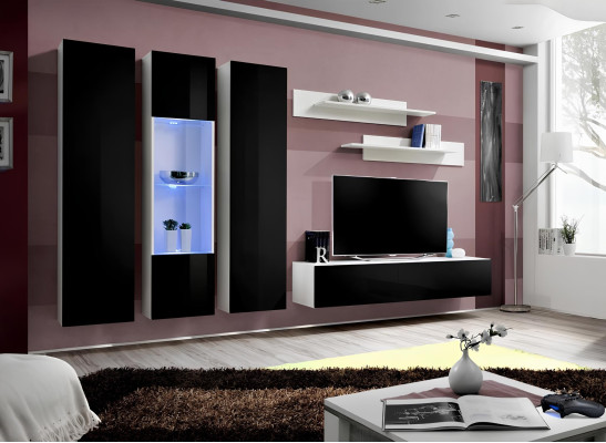 Juego de pared de diseño estante salón madera vitrina suspendida mueble