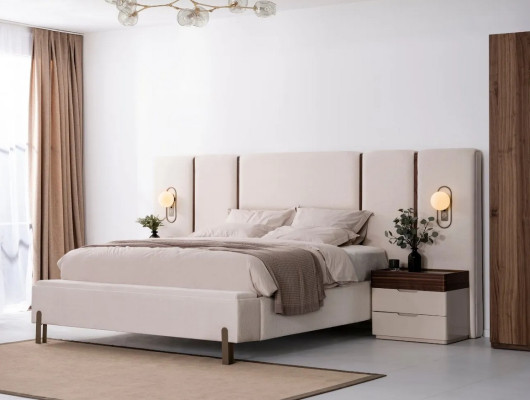 Juego de muebles de dormitorio completo y lujoso con cama, banco y 2 mesitas de noche 3 piezas