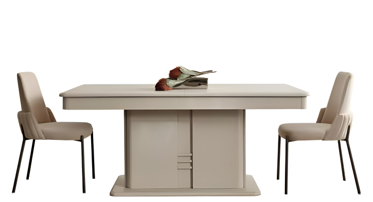 Conjunto de comedor blanco de diseño con 6 sillas tapizadas y aparador