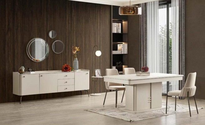 Lujoso carrito de comedor de diseño blanco, elegante cómoda