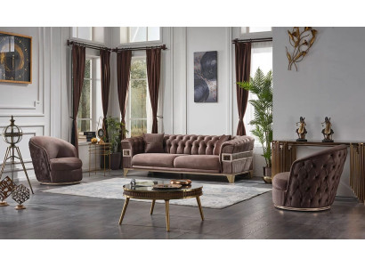 Juego de sofás de piel marrón 3+1+1 plazas lujo completo diseño muebles