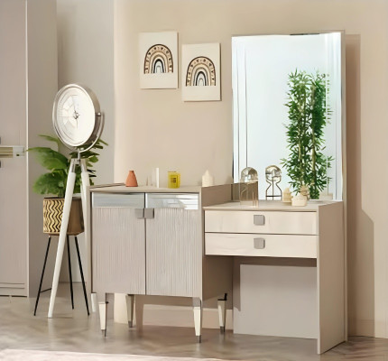 Mueble de tocador de lujo para dormitorio con espejo de diseño en madera moderna