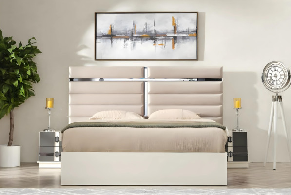 Conjunto de muebles de madera de diseño moderno para dormitorio 6 piezas cama matrimonial lujo 2 mesitas