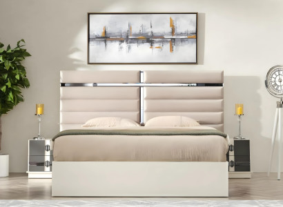 Conjunto de muebles de madera de diseño moderno para dormitorio 6 piezas cama matrimonial lujo 2 mesitas