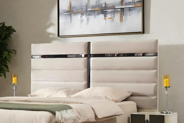 Cama de madera beige de lujo para dormitorio cama matrimonial diseño moderno estilo