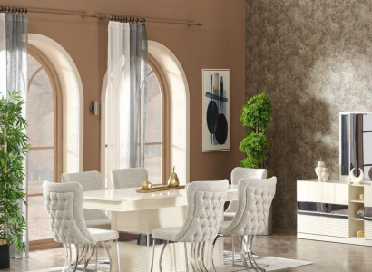 Juego de comedor de 7 piezas Mesa de comedor con 6 sillas Diseño moderno Muebles de lujo Completo