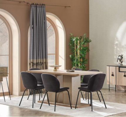 Juego de comedor 6x sillas mesa de comedor completo 7 pz diseño moderno de lujo