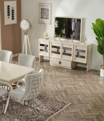 Conjunto de comedor de 9 piezas Mesa moderna 6 sillas Mueble con espejo Muebles de madera