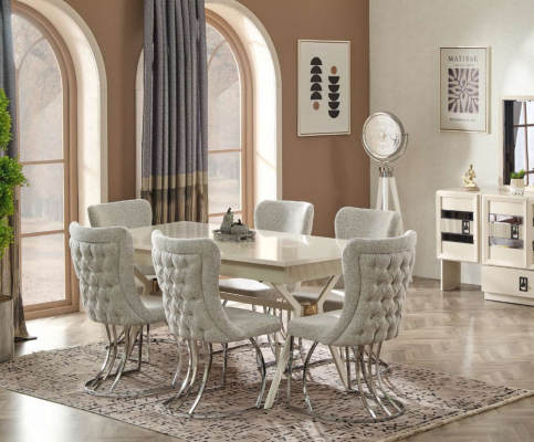 Conjunto de comedor de 9 piezas Mesa moderna 6 sillas Mueble con espejo Muebles de madera