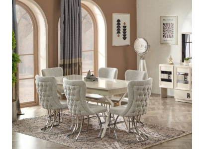 Conjunto de comedor de 9 piezas Mesa moderna 6 sillas Mueble con espejo Muebles de madera