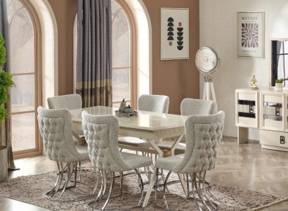 Conjunto de comedor de 9 piezas Mesa moderna 6 sillas Mueble con espejo Muebles de madera