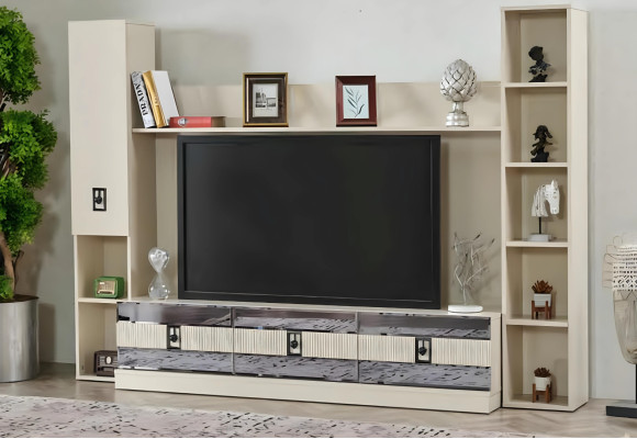 Pared de salón moderna muebles de diseño en madera soporte de TV lujo