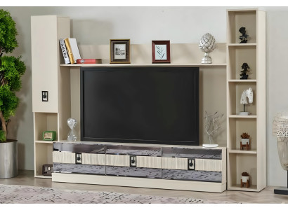 Pared de salón moderna muebles de diseño en madera soporte de TV lujo