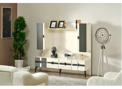 Moderna pared de sala de estar muebles de madera lujo estante soporte TV