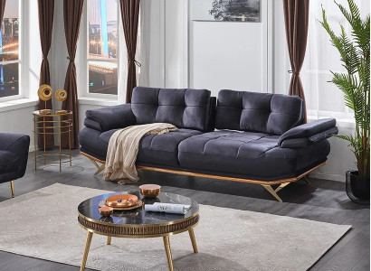 Sofá de tres plazas para sala de estar en tela gris, muebles tapizados lujosos