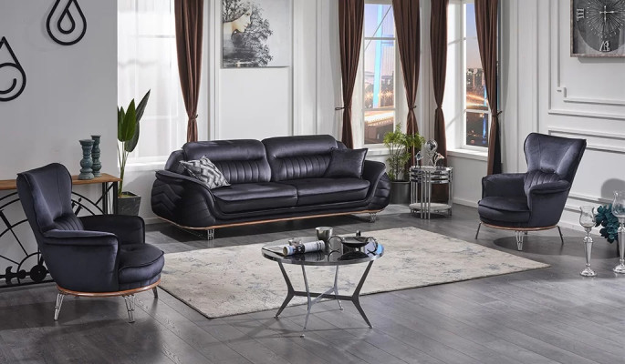 Juego de sofás de lujo negro 3+1+1 para sala de estar