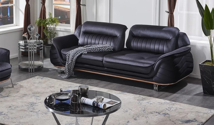 Sofá de tres plazas negro de diseño lujoso muebles tapizados