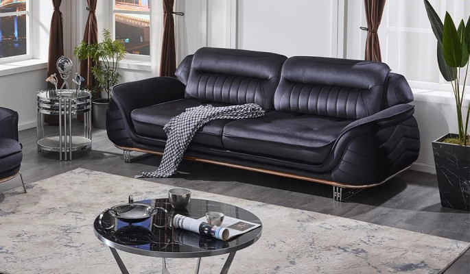 Sofá de tres plazas negro de diseño lujoso muebles tapizados