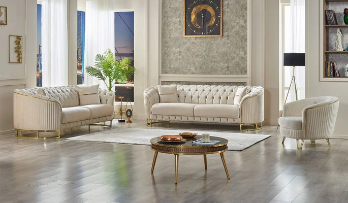 Sofá blanco 3+3+1 plazas moderno muebles tapizados en tela