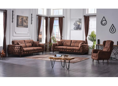 Juego de sofás marrón de 3 piezas para salón sofá 3+3+1 moderno de piel