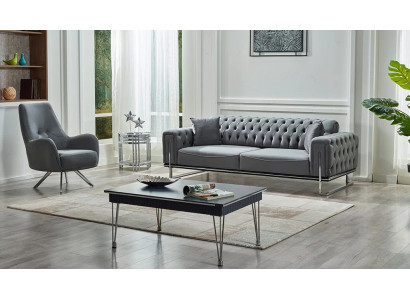 Juego de sofá de diseño moderno de 2 piezas gris estilo Chesterfield