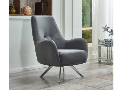 Sillón de diseño tapizado en textil gris para sala de estar