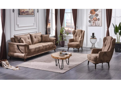 Juego de sofás de lujo en tela beige de 3 piezas