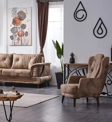 Sofá beige de 3 plazas para sala de estar de tela moderna de lujo