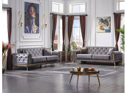 Divano 2x Chesterfield gris conjunto de sofás de lujo