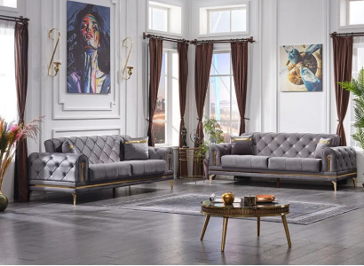Divano 2x Chesterfield gris conjunto de sofás de lujo