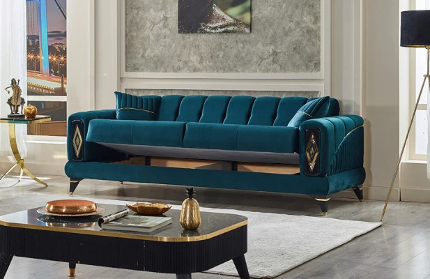 Sillón verde de 3 plazas para la sala de estar