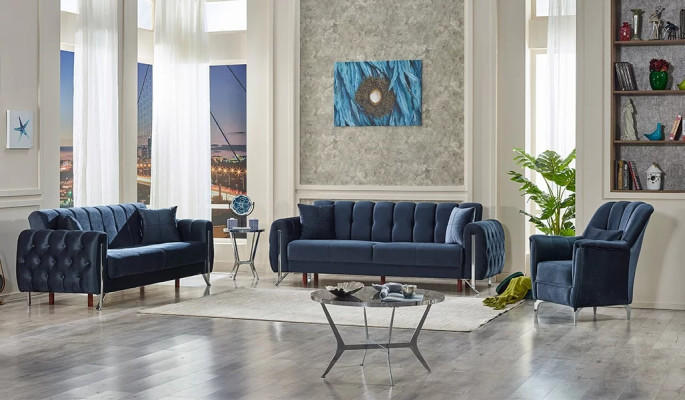 Sofá azul completo 3+3+1 plazas muebles tapizados textiles