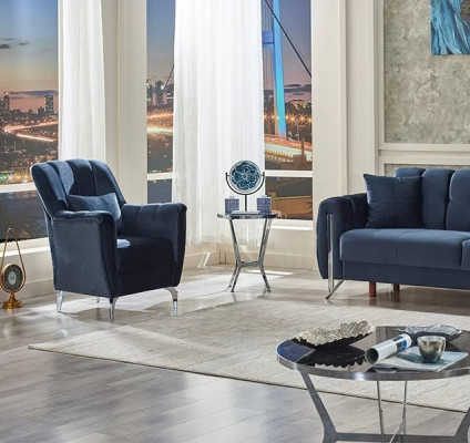 Sillón moderno diseño sillón sala de estar tejido azul muebles tapizados
