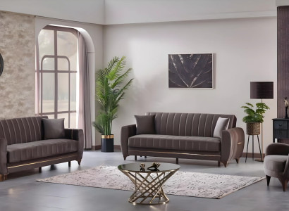 Conjunto de sofás moderno de 3 piezas diseño textil marrón 3+3+1 salón