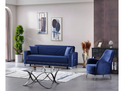 Juego de sofá azul de 2 piezas completo diseño salón 3+1 plazas muebles tapizados