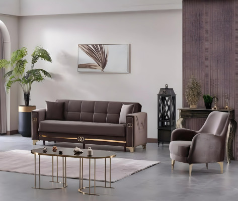 Juego de sofás de tela marrón de 2 piezas muebles modernos muebles tapizados diseño salón