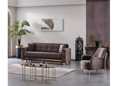 Juego de sofás de tela marrón de 2 piezas muebles modernos muebles tapizados diseño salón