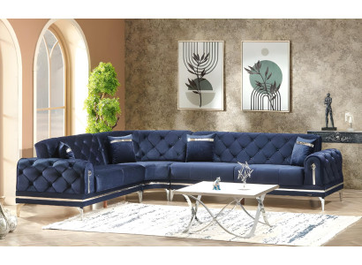 Sofá de lujo azul en forma de L diseño muebles tapizados salón sofá angular