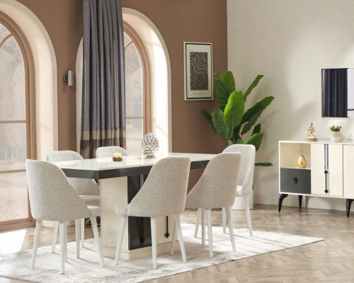 Conjunto de comedor de lujo con mesa y 6 sillas de diseño