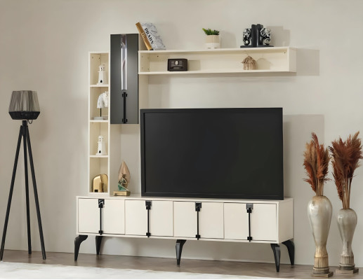 Juego de sala de lujo de 4 piezas soporte de TV pared equipada muebles de madera estante