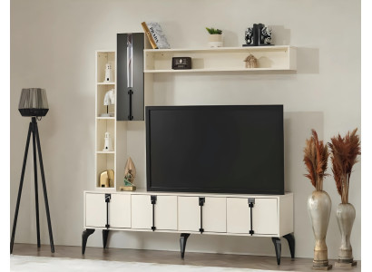 Juego de sala de lujo de 4 piezas soporte de TV pared equipada muebles de madera estante