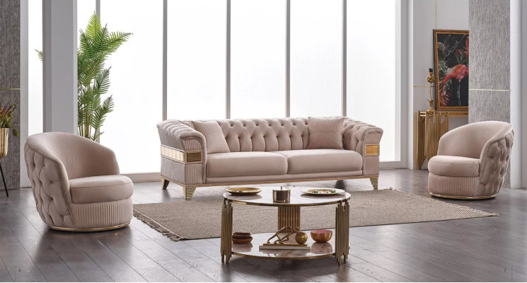 Juego de sofás de salón 3 piezas Diseño Lujo Muebles tapizados 3+1+1 plazas