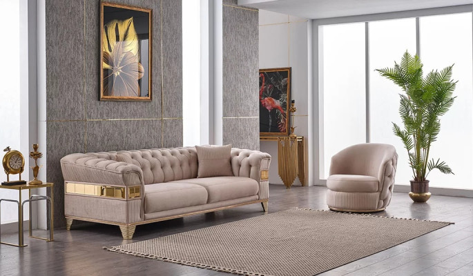 Conjunto de muebles de lujo diseño 2 piezas sofá 3+1 plazas completo salón