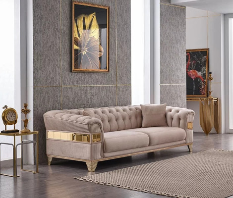 Sofá Chesterfield diseño 3 plazas salón lujo muebles tapizados sofá beige