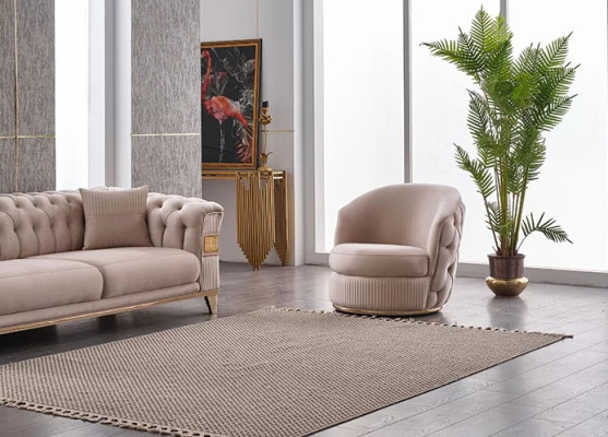 Sillón de diseño beige Chesterfield para sala de estar muebles tapizados de lujo